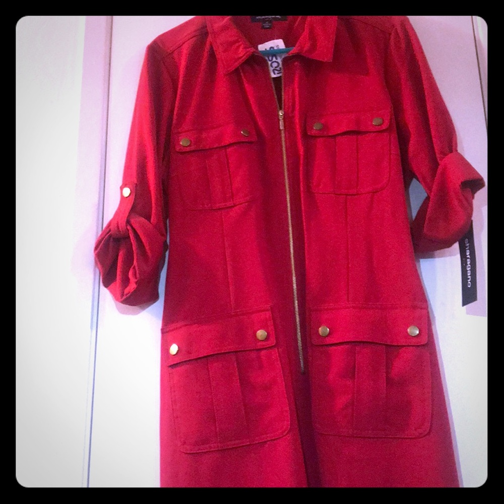 Casual red zip up dress